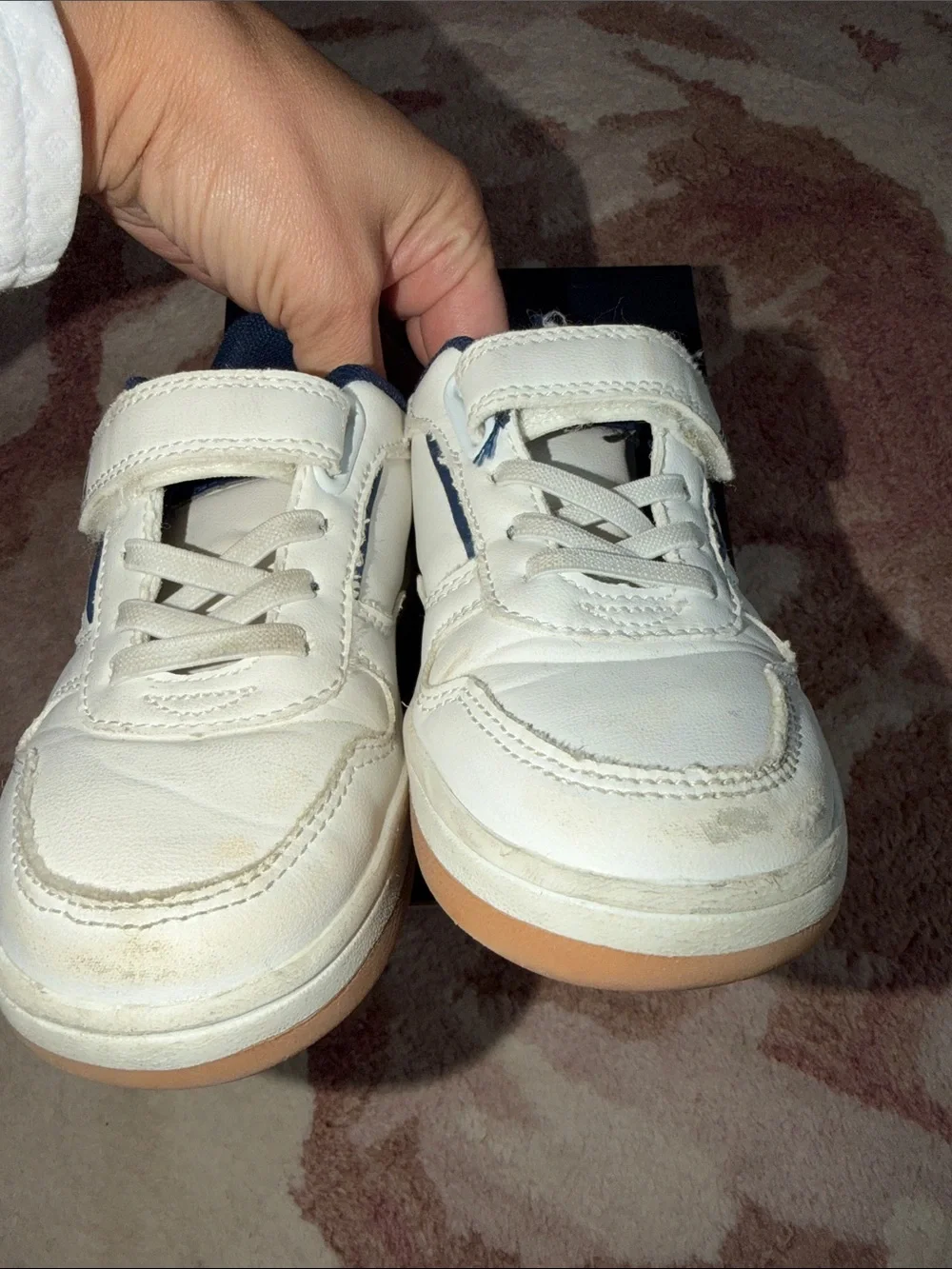 Nautica White and Navy Kids Velcro Tennis Sneaker, Play Shoes